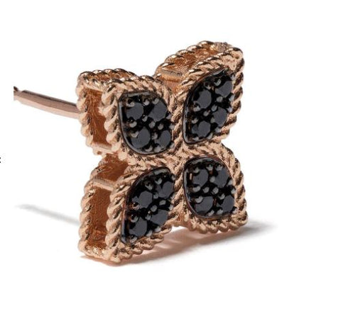 aretes Princess Flower en oro rosa de 18kt con diamantes negros